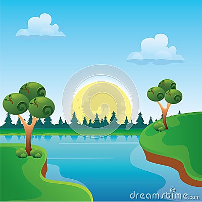 sunset lake. Vector illustration decorative design Vector Illustration