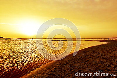 Sunset at Lances Beach in Tarifa, Spain Stock Photo