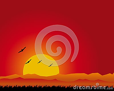 Sunset landscape Vector Illustration