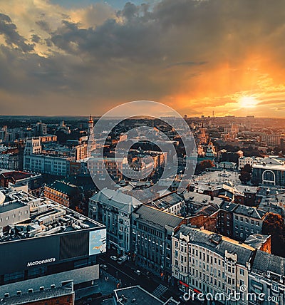 Sunset Landscape Above the Roofs of Kharkiv: 28 August 2021 - Kharkiv, Ukraine Editorial Stock Photo