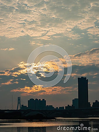Sunset landscape around the Dadaocheng Wharf area Stock Photo
