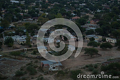Sunset with Landscape and Cityscape seen from a Hill in Mochudi, Botswana, Africa Stock Photo