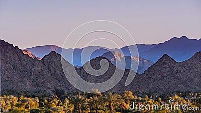 Sunset Landscape in Coachella Valley, Palm Desert, California Stock Photo