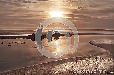 Sunset landscape on Pacific Ocean beach Stock Photo