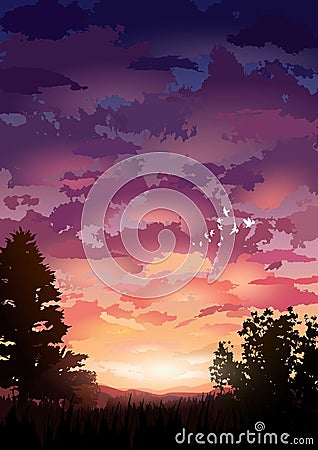 sunset landscape vector Vector Illustration