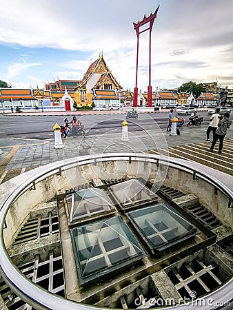 Sunset landscape of Wat Suthat Thep Wararam Editorial Stock Photo