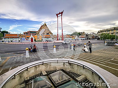 Sunset landscape of Wat Suthat Thep Wararam Editorial Stock Photo