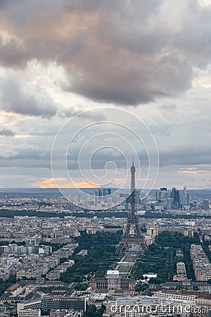 Sunset landscapes of the Paris skyline view of the Eiffel Tower from the Tour Montparnasse in a cloudy day Editorial Stock Photo