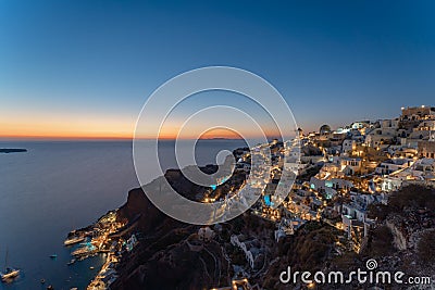 Sunset landscapes of the village Oia in Santorini Island in Greece Editorial Stock Photo