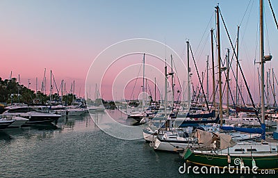 Sunset in Larnaka marina, Cyprus Stock Photo