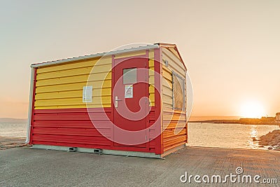 Sunset By The Lifegaurd Hut in Salthill, Galway Stock Photo