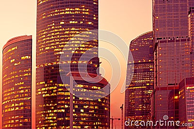 Sunset light on modern skyscrapers Stock Photo