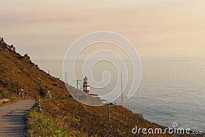 Sunset at lighthouse of Cape Sillerio, Pontevedra Stock Photo