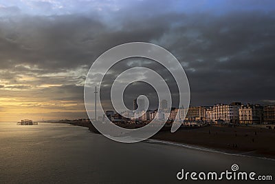 Sunset lighting up brighton seafront buildings Editorial Stock Photo
