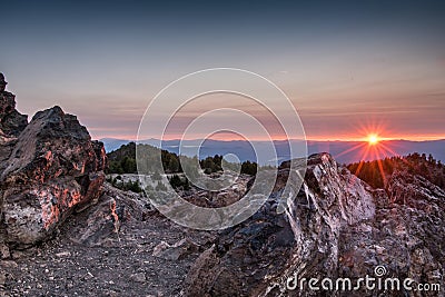Sunset Lights Up Rocks on Paulina Peak Stock Photo