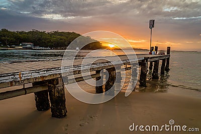 Sunset from Little beach pier in Port Stephens and Nelson Bay, Australia Stock Photo