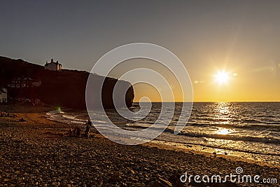 Sunset at LLangrannog Beach Editorial Stock Photo