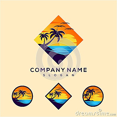 Sunset logo design for travel logo Vector Illustration