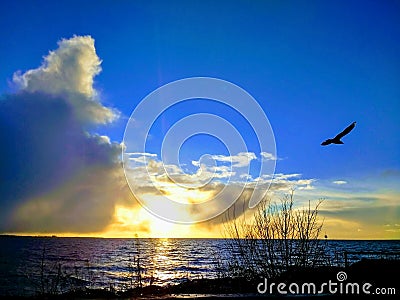 Sunset lough neagh n.ireland Stock Photo