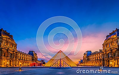 The sunset of The Louvre Museum Editorial Stock Photo