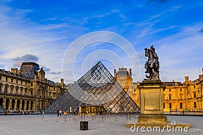 The sunset of The Louvre Museum Editorial Stock Photo