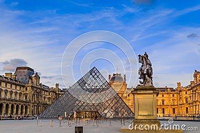 The sunset of The Louvre Museum Editorial Stock Photo