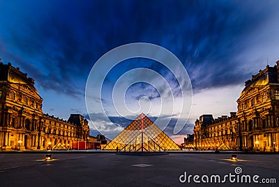 The sunset of The Louvre Museum Editorial Stock Photo