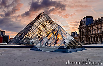 Sunset of The Louvre Museum Editorial Stock Photo