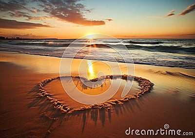 Sunset Love: A Glowing Beach of Arcane Hearts and Connected Mach Stock Photo