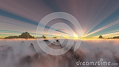 Sunset with low hanging clouds and amzing cirrus clouds Stock Photo