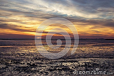 Sunset at low tide - Chatelaillon Plage - France Stock Photo
