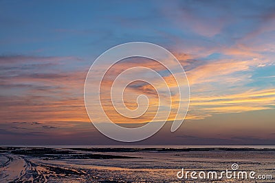 Sunset at low tide - Chatelaillon Plage - France Stock Photo