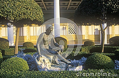 Sunset on the Main Peristyle Garden of the J. Paul Getty Museum, Malibu, Los Angeles, California Editorial Stock Photo