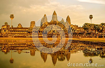 Sunset at the main temple complex at Angkor Wat, Siem Reap, Cambodia Editorial Stock Photo