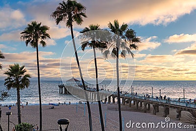Sunset at Manhattan Beach in Southern California, Los Angeles. Stock Photo