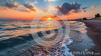 Sunset and Marmara Sea view at Menekse beach Stock Photo