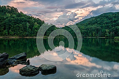 Sunset, Martins Fork Lake, Kentucky Stock Photo