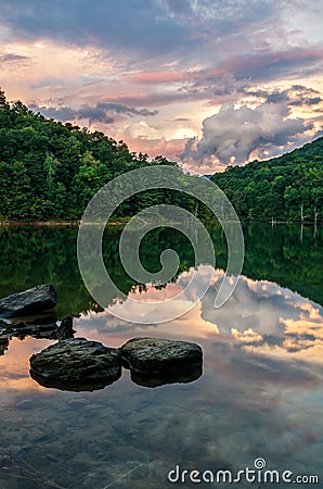 Sunset, Martins Fork Lake, Kentucky Stock Photo