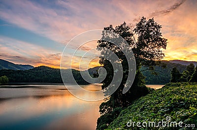 Sunset, Martins Fork Lake, Kentucky Stock Photo