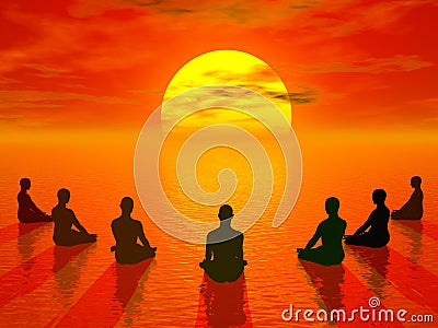 Sunset meditation - 3D render Stock Photo