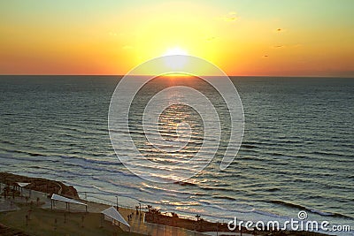 Sunset by the Mediterranean sea Stock Photo