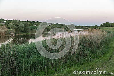 Sunset Mertvovid riverbank in Voznesensk, Ukraine. Stock Photo
