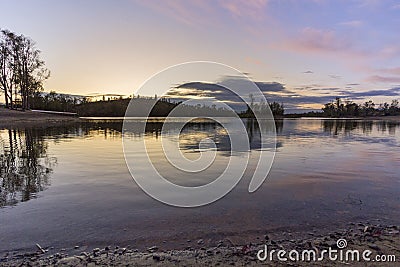 Sunset at Mina de SÃ£o Domingos, Tapada Grande River Beach lagoon, tourist destination, Alentejo, Portugal Stock Photo