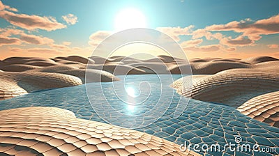 Sunset Mirage, A Techno Organic Desert Oasis Stock Photo