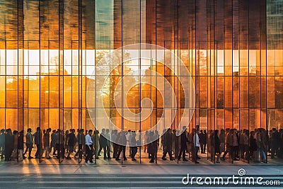 building people tourism modern landmark city urban business sunset architecture. Generative AI. Stock Photo