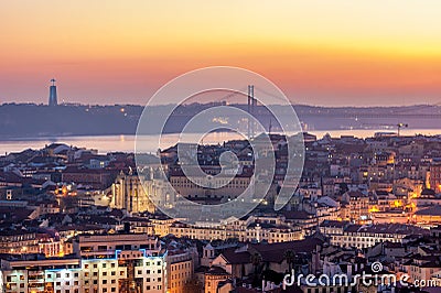 Sunset from the Monte Agudo viewpoint in Lisbon, capital of Portugal Stock Photo