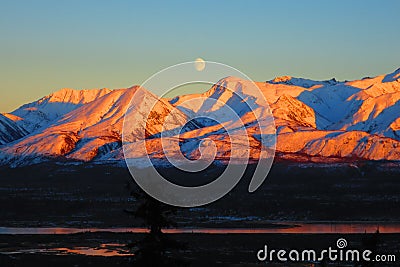 Sunset & Moonrise Stock Photo