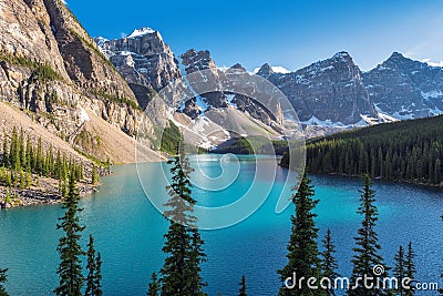 Sunset at Moraine lake in Canadian Rockies, Banff National Park, Canada. Stock Photo