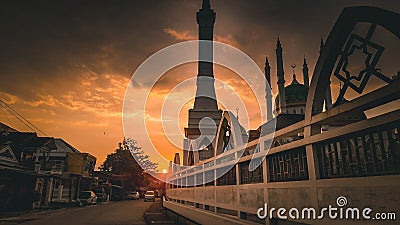 sunset on the side of the Baiturahman Mosque this place is located in Sukoharjo Indonesia Stock Photo