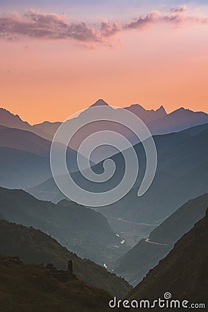 Sunset mountain landscape aerial view Caucasus mountains nature Stock Photo